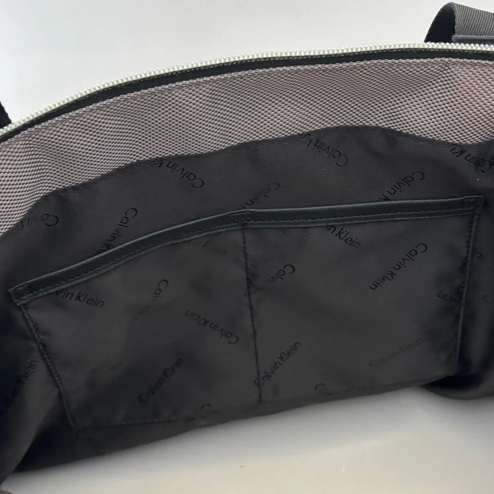 Calvin Klein Large Nylon Zip Tote Bag Gunmetal Gray Logo Straps Travel Work NEW